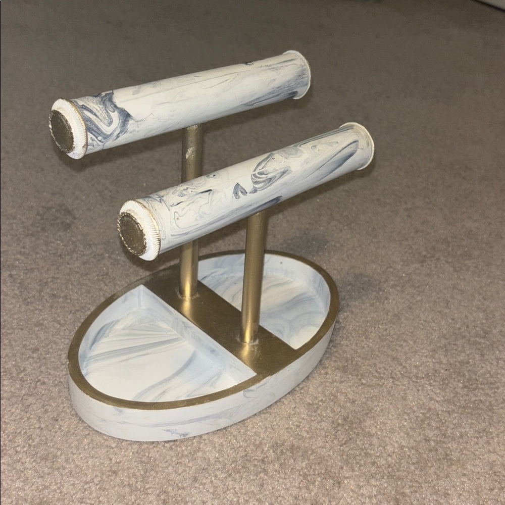 Marble Jewelry Stand with Gold Accents